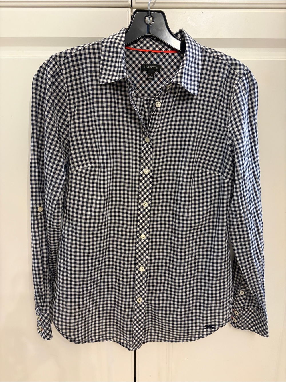 Talbots black & White Gingham Button-Down Shirt